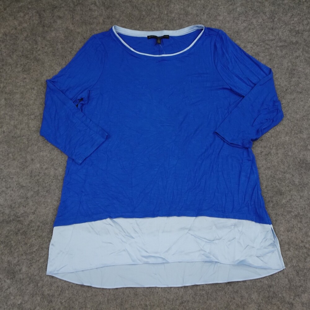 White House Black Market Top Womens Large L Blue 3/4 Sleeve Blouse Shirt Tunic